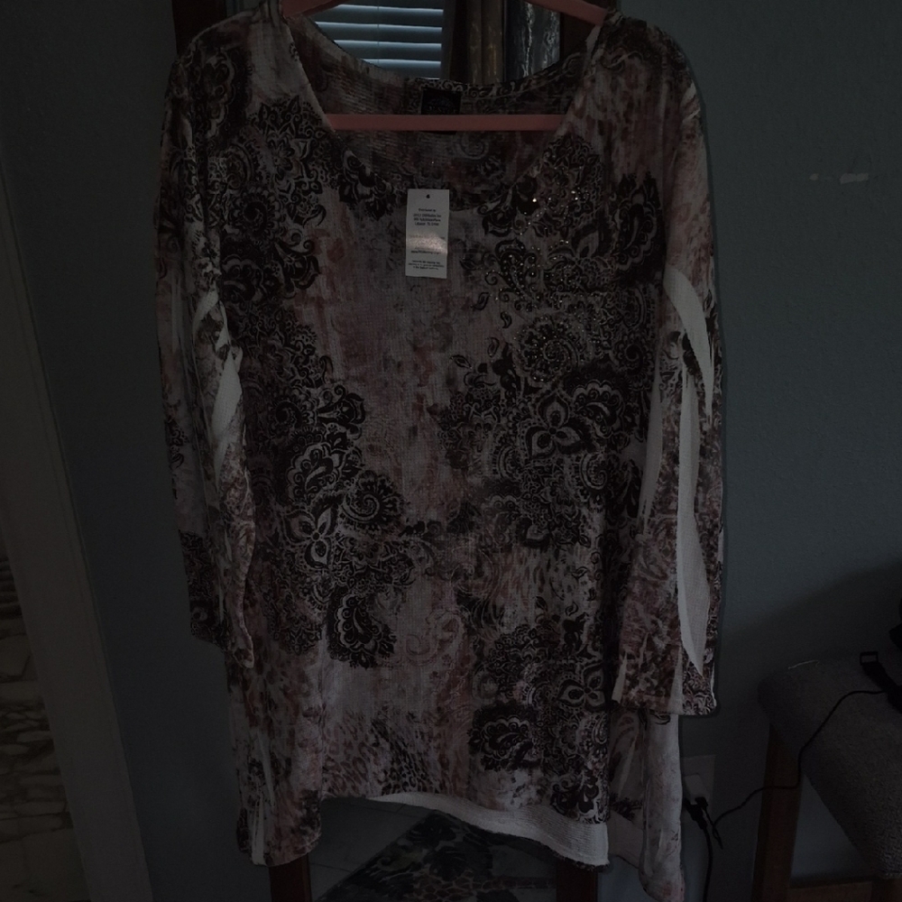 Calstyle Women's Top in Cream and Brown